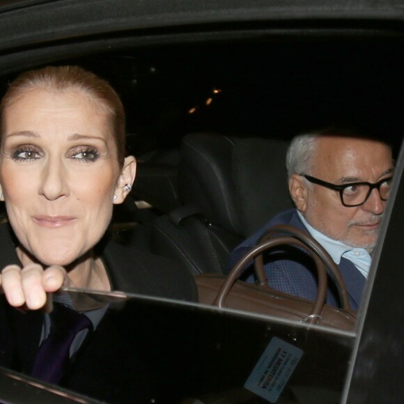 Exclusif - Céline Dion quitte les enregistrements des émissions " M6 Music Show 100% tube 2016 " et " Le Grand Show " dans les studios de la Plaine Saint-Denis le 15 juin 2016. Elle est assise dans la voiture à coté d'Aldo Giampolo.