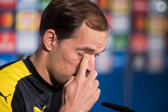 L'entraîneur du Borussia Dortmund, Thomas Tuchel, lors d'une conférence de presse au Signal Iduna Park à Dortmund, le 10 avril 2017.