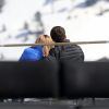 Emmanuel Macron et sa femme Brigitte Macron dans la station de ski Grand Tourmalet (La Mongie / Barèges), France, le 12 avril 2017. Ils empruntent un télésiège pour se rendre dans le restaurant d'altitude pour le déjeuner. C'est un retour aux sources pour le candidat à la présidentielle. C'est en effet là que dans sa jeunesse, il a appris à marcher et à skier. © Dominique Jacovides/Bestimage