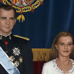 Statues de cire de Felipe et Letizia d'Espagne au Musée de cire de Madrid en octobre 2014.