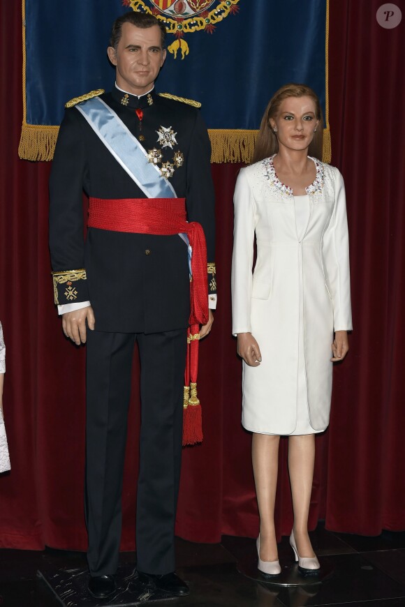 Statues de cire de Felipe et Letizia d'Espagne au Musée de cire de Madrid en octobre 2014.