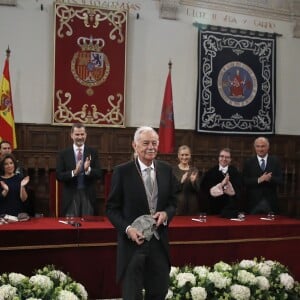 Le roi Felipe VI et la reine Letizia d'Espagne présidaient à la cérémonie du prix Cervantes à l'université d'Alcala de Henares, le 20 avril 2017.