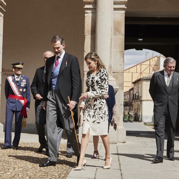 Le roi Felipe VI et la reine Letizia d'Espagne lors de la cérémonie du prix Cervantes à l'université d'Alcala de Henares, Espagne, le 20 avril 2017. © Jack Abuin/Zuma Press/Bestimage