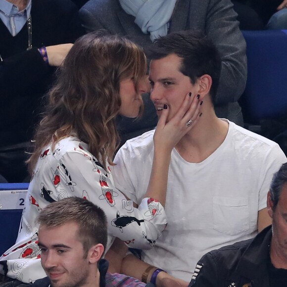 Laury Thilleman, son compagnon Juan Arbelaez et Jean-Luc Reichmann lors du match d'ouverture du mondial de handball, la France contre le Brésil à AccorHotels Arena à Paris, France, le 11 janvier 2017. La France remporte le match 31 à 16. © Cyril Moreau/Bestimage