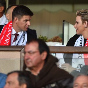 Gareth Wittstock et sa soeur la princesse Charlene de Monaco lors de la demi-finale aller de la Ligue des Champions entre l'AS Monaco et la Juventus de Turin au stade Louis II à Monaco le 3 mai 2017 (0-2). © Bruno Bebert/Bestimage