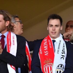 Andrea Casiraghi, Louis Ducruet et sa compagne Marie lors de la demi-finale aller de la Ligue des Champions entre l'AS Monaco et la Juventus de Turin au stade Louis II à Monaco le 3 mai 2017 (0-2). © Bruno Bebert/Bestimage