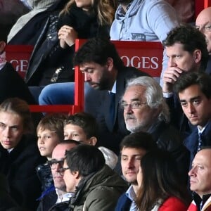 Andrea Agnelli, le président de la Juventus, Lavinia Borromeo, ses enfants, Flavio Briatore, Sami Khedira lors de la demi-finale aller de la Ligue des Champions entre l'AS Monaco et la Juventus de Turin au stade Louis II à Monaco le 3 mai 2017 (0-2).