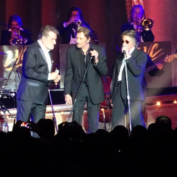 Eddy Mitchell, Johnny Hallyday et Jacques Dutronc - Premier concert "Les Vieilles Canailles" au POPB de Paris-Bercy à Paris, du 5 au 10 novembre 2014.