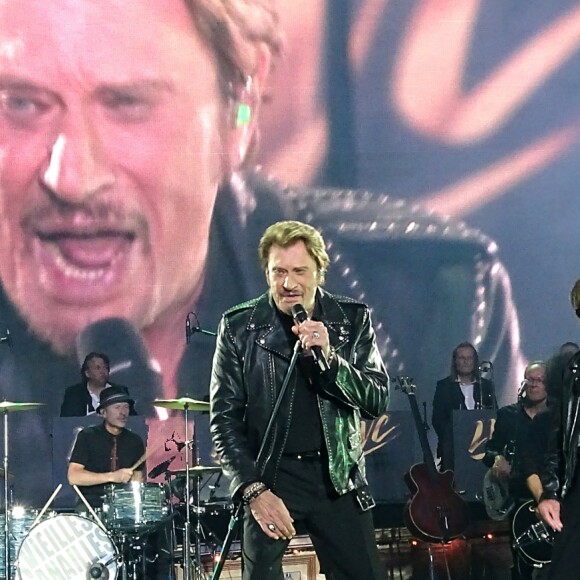 Eddy Mitchell, Johnny Hallyday et Jacques Dutronc - Premier concert "Les Vieilles Canailles" au POPB de Paris-Bercy à Paris, du 5 au 10 novembre 2014.