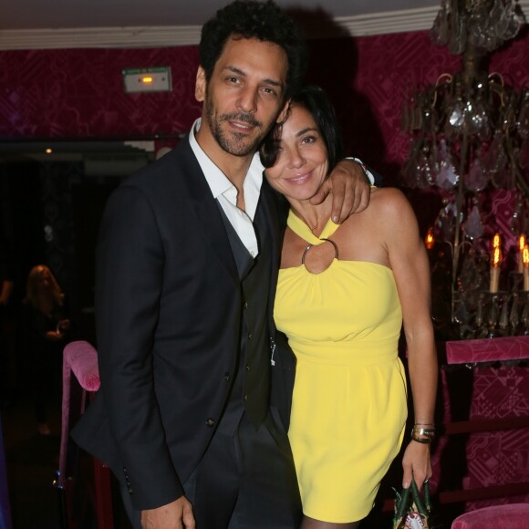 Semi-exclusif - Sandra Zeitoun de Matteis (robe Ungaro) avec son compagnon Tomer Sisley. Elle fête son 44ème anniversaire au "Fidèle" à Paris le 4 mai 2017.