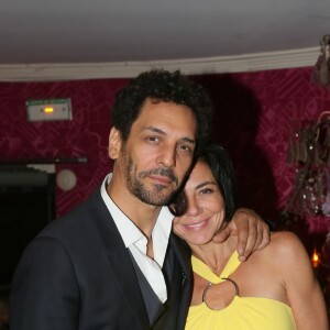 Semi-exclusif - Sandra Zeitoun de Matteis (robe Ungaro) avec son compagnon Tomer Sisley. Elle fête son 44ème anniversaire au "Fidèle" à Paris le 4 mai 2017.