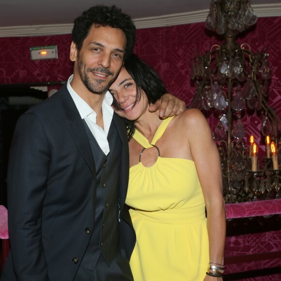 Semi-exclusif - Sandra Zeitoun de Matteis (robe Ungaro) avec son compagnon Tomer Sisley. Elle fête son 44ème anniversaire au "Fidèle" à Paris le 4 mai 2017.