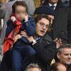 Jean Sarkozy et son fils Solal - Célébrités dans les tribunes du parc des princes lors du match de football de ligue 1 PSG-Bastia le 6 mai 2017.