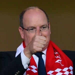 Le prince Albert II de Monaco très heureux lors de la victoire (2-0, contre l'AS Saint-Etienne) et du sacre de l'AS Monaco, sacré champion de France le 17 mai 2017 au Stade Louis-II © Bruno Bebert/Bestimage