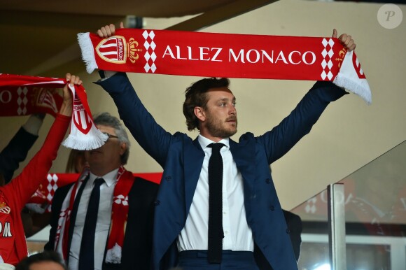 Pierre Casiraghi exulte lors de la victoire (2-0, contre l'AS Saint-Etienne) et du sacre de l'AS Monaco, sacré champion de France le 17 mai 2017 au Stade Louis-II © Bruno Bebert/Bestimage