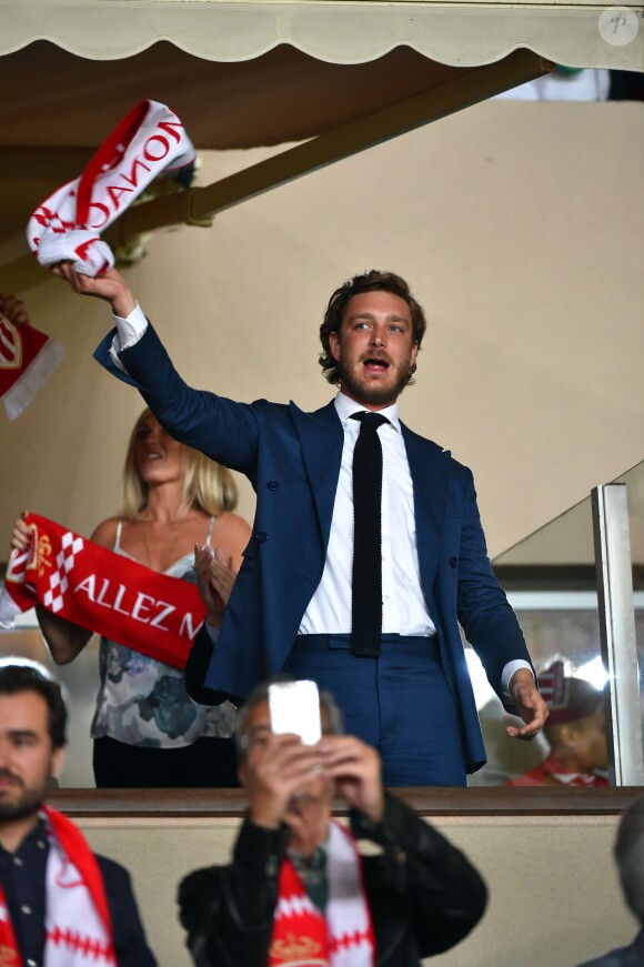 Pierre Casiraghi exulte lors de la victoire (2-0, contre l'AS Saint-Etienne) et du sacre de l'AS Monaco, sacré champion de France le 17 mai 2017 au Stade Louis-II © Bruno Bebert/Bestimage