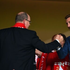 Le pricne Albert II de Monaco et Pierre Casiraghi en liesse lors de la victoire (2-0, contre l'AS Saint-Etienne) et du sacre de l'AS Monaco, sacré champion de France le 17 mai 2017 au Stade Louis-II © Bruno Bebert/Bestimage