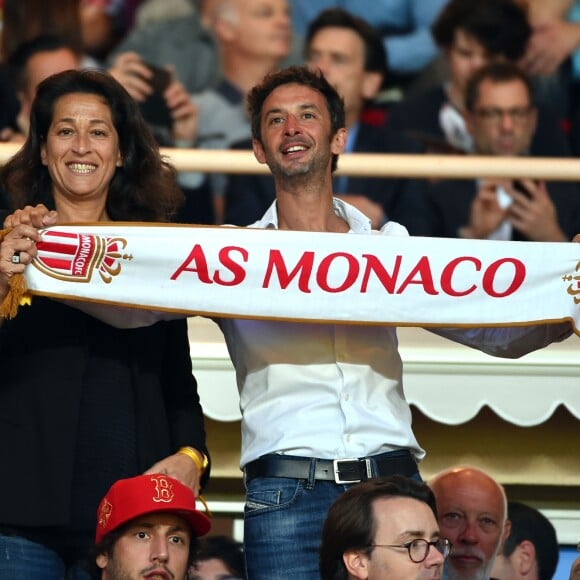 Pierre Frolla, le champion du monde de plongée, et Diane Dorfman, une amie, lors de la victoire (2-0, contre l'AS Saint-Etienne) et du sacre de l'AS Monaco, couronné champion de France le 17 mai 2017 au Stade Louis-II © Bruno Bebert/Bestimage