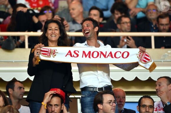 Pierre Frolla, le champion du monde de plongée, et Diane Dorfman, une amie, lors de la victoire (2-0, contre l'AS Saint-Etienne) et du sacre de l'AS Monaco, couronné champion de France le 17 mai 2017 au Stade Louis-II © Bruno Bebert/Bestimage