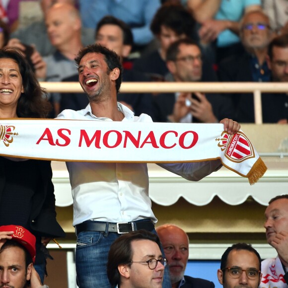 Pierre Frolla, le champion du monde de plongée, et Diane Dorfman, une amie, lors de la victoire (2-0, contre l'AS Saint-Etienne) et du sacre de l'AS Monaco, couronné champion de France le 17 mai 2017 au Stade Louis-II © Bruno Bebert/Bestimage
