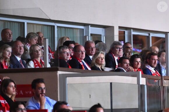 Vadim Vasilyev, Dmitri Rybolovlev, le prince Albert II de Monaco et Pierre Casiraghi lors de la victoire (2-0, contre l'AS Saint-Etienne) et du sacre de l'AS Monaco, sacré champion de France le 17 mai 2017 au Stade Louis-II © Bruno Bebert/Bestimage