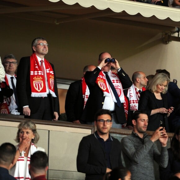 Vadim Vasilyev, Dmitri Rybolovlev, le prince Albert II de Monaco lors de la victoire (2-0, contre l'AS Saint-Etienne) et du sacre de l'AS Monaco, sacré champion de France le 17 mai 2017 au Stade Louis-II © Bruno Bebert/Bestimage