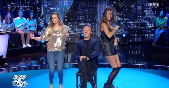 Clara Morgane et Leila Ben khalifa dansent avec Arthur dans Vendredi tout est permis, sur TF1 le 19 mai 2017.