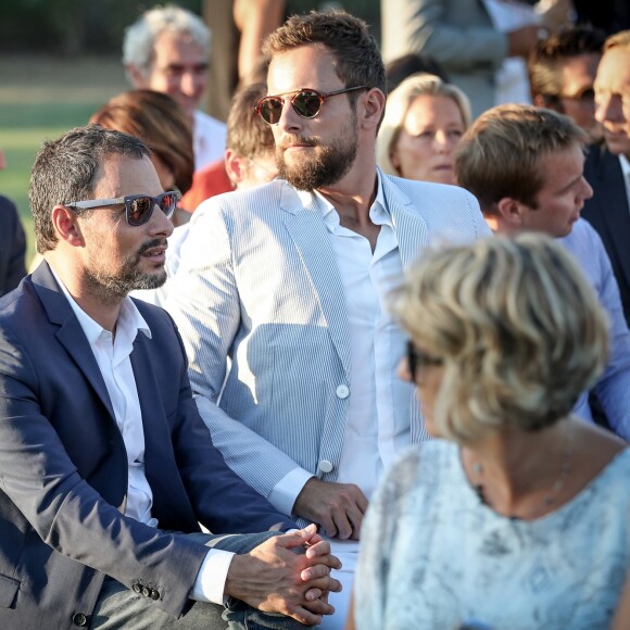 Exclusif - Marc-Olivier Fogiel et son mari François Roelants - Cérémonie religieuse - Mariage de Benjamin Castaldi et Aurore Aleman au Mas de La Rose à Eygalières, le 27 août 2016. © Jacovides-Moreau/Bestimage