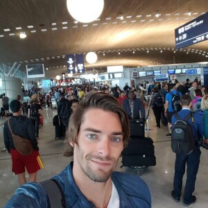 Camille Lacourt à l'aéroport, le 3 juin 2017.