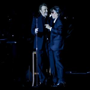 Exclusif - Eddy Mitchell, Johnny Hallyday et Jacques Dutronc au Premier concert "Les Vieilles Canailles" au stade Pierre Mauroy à Lille. Le trio sera en concert à Paris à l'Accorhotels Arena Popb Bercy le 24 juin, et sera retransmis en direct sur TF1 en Prime Time. Lille, le 10 juin 2017 © Andre.D / Bestimage