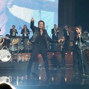Eddy Mitchell, Johnny Hallyday et Jacques Dutronc au Premier concert "Les Vieilles Canailles" au POPB de Paris-Bercy à Paris, du 5 au 10 novembre 2014.