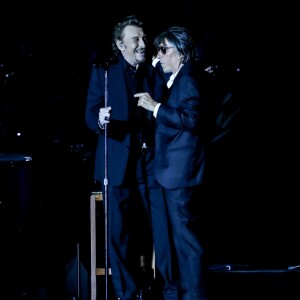 Exclusif - Eddy Mitchell, Johnny Hallyday et Jacques Dutronc - Premier concert "Les Vieilles Canailles" au stade Pierre Mauroy à Lille, le 10 juin 2017 © Andre.D / Bestimage
