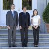 La reine Letizia d'Espagne reçoit avec le roi Felipe le président de la Slovénie Borut Pahor au palais de la Zarzuela à Madrid, le 27 juin 2017.