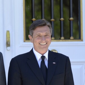 La reine Letizia d'Espagne reçoit avec le roi Felipe le président de la Slovénie Borut Pahor au palais de la Zarzuela à Madrid, le 27 juin 2017.