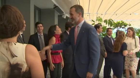Le roi Felipe VI et la reine Letizia d'Espagne rencontrant le 29 juin 2017 les lauréats de la précédente édition des Prix de la Fondation Princesse de Gérone.