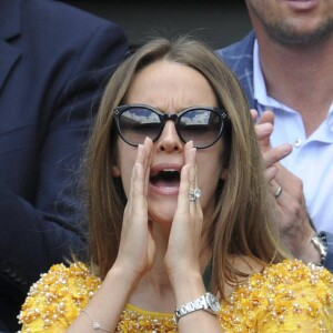 Kim Murray (Sears), la femme d'Andy Murray, lors de la finale hommes Andy Murray contre Milos Raonic du tournoi de tennis de Wimbledon à Londres, le 10 juillet 2016.