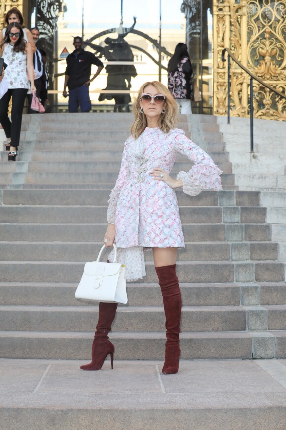 Céline Dion à la sortie du défilé de mode Haute-Couture "Giambattista Valli" collection Automne-Hiver 2017/2018 au Petit Palais à Paris, France, le 3 juillet 2017.
