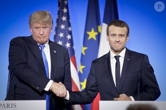 Le président des Etats-Unis Donald Trump et le président de la République Emmanuel Macron lors de la conférence de presse commune au palais de l'Elysée à Paris, le 13 juillet 2017, après leur entretien. © Thomas Padilla/Pool/Bestimage