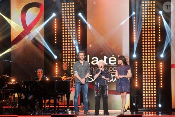Exclusif - Aymeric Caron, Line Renaud et Nolwenn Leroy - Enregistrement de l'émission du "Sidaction 2014 : La télé chante contre le Sida" le 24 mars 2014 au théâtre Mogador à Paris.
