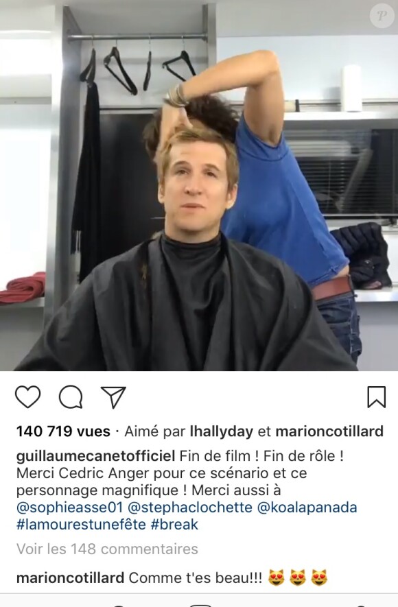 Guillaume Canet se rasant les cheveux après la fin du tournage du film "L'amour est une fête" (juillet 2017).