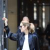 Céline Dion à la sortie de son hôtel, le Royal Monceau, à Paris, le 5 août 2017, pour aller prendre un avion pour Glasgow où elle va donner le dernier concert de sa tournée en Europe.