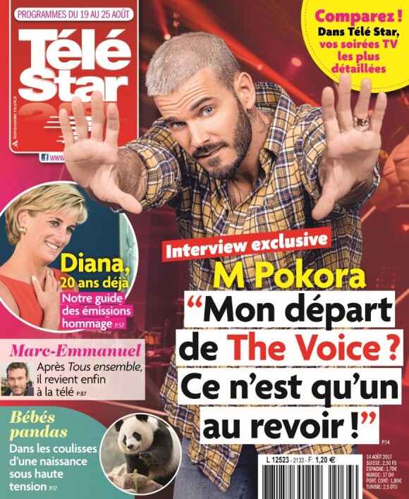 M Pokora en couverture du magazine "Télé Star", en kiosques le 14 août 2017.