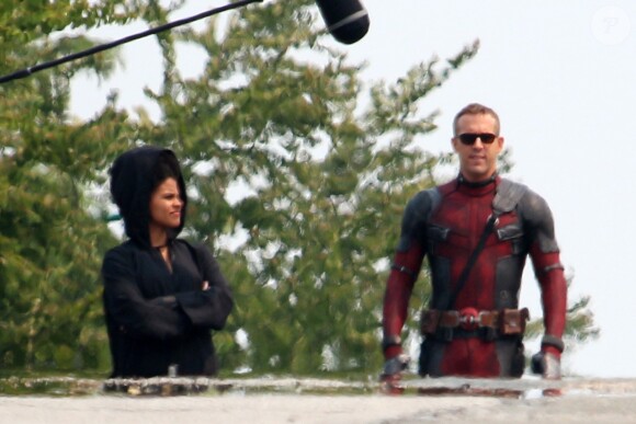 Ryan Reynolds et Zazie Beetz sur le tournage du film "Deadpool 2" à Burnaby. Le 3 août 2017
