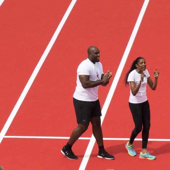 Teddy Riner et Marie-José Pérec - Paris célèbre la journée olympique et installe une piste flottante sur la Seine au Pont Alexandre III le 23 juin 2017. À cette occasion, la capitale se transforme en parc olympique avec plus de 30 activités sportives olympiques et paralympiques accessibles à tous. © Pierre Perusseau / Bestimage