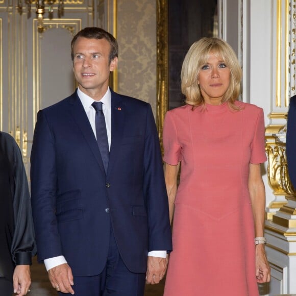 Le président de la République française Emmanuel Macron, sa femme la Première Dame Brigitte Macron (Trogneux), Le grand-duc Henri de Luxembourg et La grande-duchesse Maria Teresa de Luxembourg - Le grand-duc et la grande-duchesse du Luxembourg reçoivent en audience le président de la République française et sa femme la Première Dame au Palais grand-ducal au Luxembourg, le 29 août 2017. © Pierre Perusseau/Bestimage