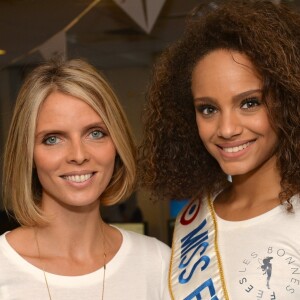 Sylvie Tellier et Alicia Aylies (Miss France 2017) lors de la 13ème édition du Charity Day dans la salle des marchés d'Aurel BGC dans le quartier de la Bourse à Paris le 11 septembre 2017. © Veeren / Bestimage