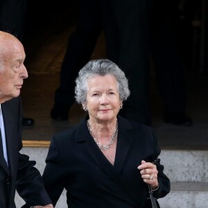 Valéry Giscard d'Estaing et sa femme Anne-Aymone - Sorties des obsèques de Liliane Bettencourt en l'église Saint-Pierre de Neuilly-sur-Seine le 26 septembre 2017.