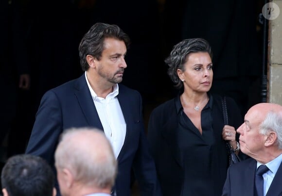 Henri Leconte et sa compagne Maria Dowlatshahi - Sorties des obsèques de Liliane Bettencourt en l'église Saint-Pierre de Neuilly-sur-Seine le 26 septembre 2017.