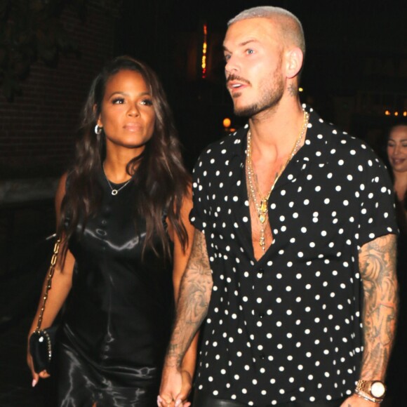 M. Pokora et sa compagne Christina Milian fêtent leurs anniversaires respectifs avec leurs amis au restaurant "Beauty & Essex" à Los Angeles le 26 septembre 2017.