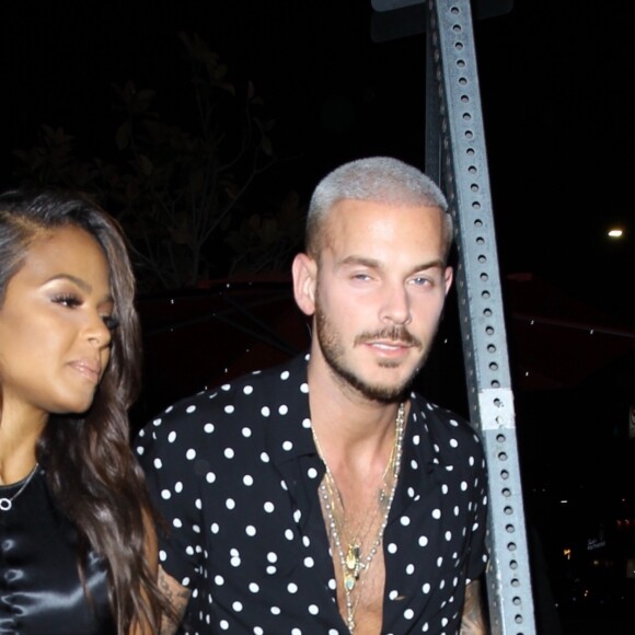 M. Pokora et sa compagne Christina Milian fêtent leurs anniversaires respectifs avec leurs amis au restaurant "Beauty & Essex" à Los Angeles le 26 septembre 2017.